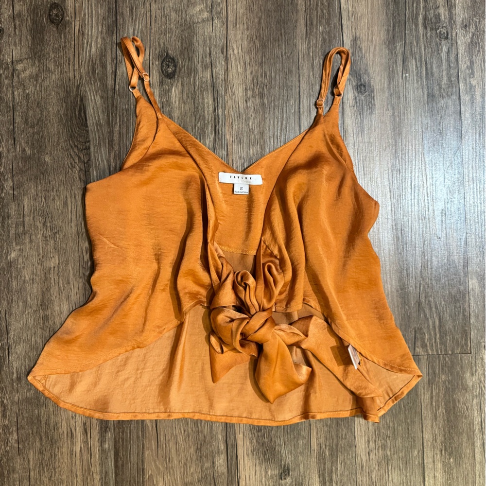 Burnt Orange Satin Tank Top w/ Tie Detail